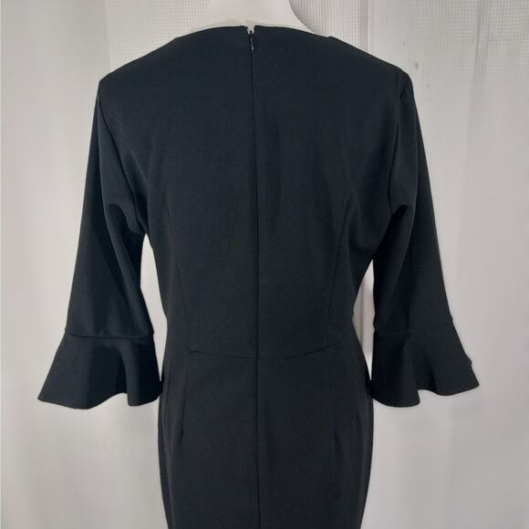 DONNA MORGAN! ELEGANT AND CLASSIC RICH BLACK  LONG BELL SLEEVED DRESS! SZ 12 - Picture 7 of 11